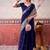 Navy blue self printed chinnon silk zari weaving work saree
