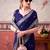 Navy blue self printed chinnon silk zari weaving work saree