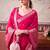 Pink self printed chinnon silk zari weaving work saree