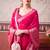 Pink self printed chinnon silk zari weaving work saree