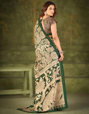 Green luxurious tussar silk kalamkari printed saree 5