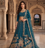 Royal Teal Embroidered Lehenga Choli Set with Dupatta
