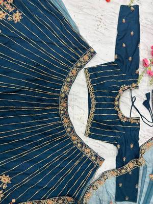 Royal Teal Embroidered Lehenga Choli Set with Dupatta 5