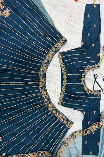 Royal Teal Embroidered Lehenga Choli Set with Dupatta