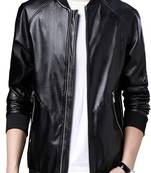 Men’s black genuine lambskin leather jacket – ribb collar &  ribb hand style