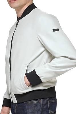 men's white lambskin leather jacket classic zip up style authentic 3