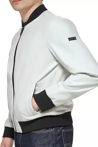 men's white lambskin leather jacket classic zip up style authentic
