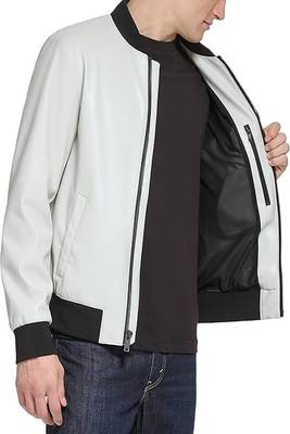 men's white lambskin leather jacket classic zip up style authentic 4