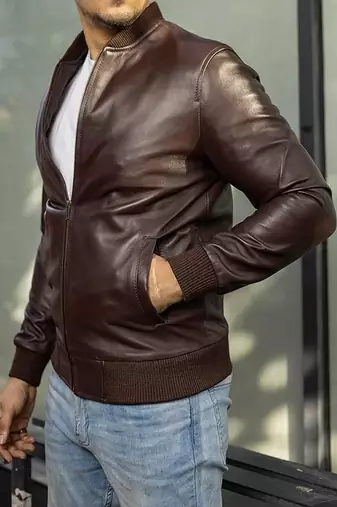 men's brown lambskin leather jacket classic zip up style timeless