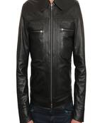 men's black lambskin leather biker jacket stand up collar style premium