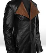 Men’s premium black leather jacket – 2 pocket style button front coat