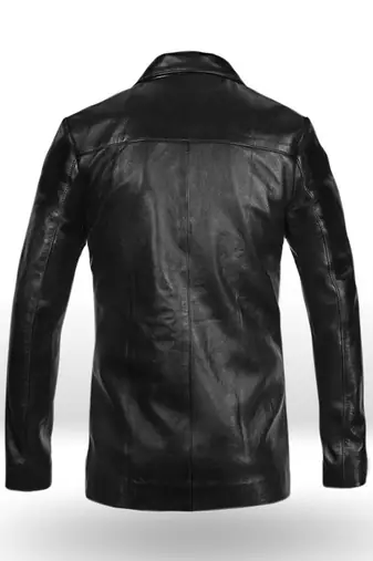 men's black lambskin leather jacket classic button front style