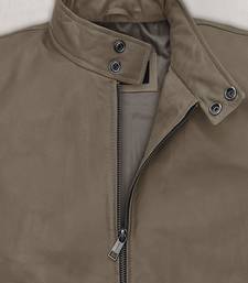 Men’s premium tan brown leather moto jacket – café racer  collar biker style