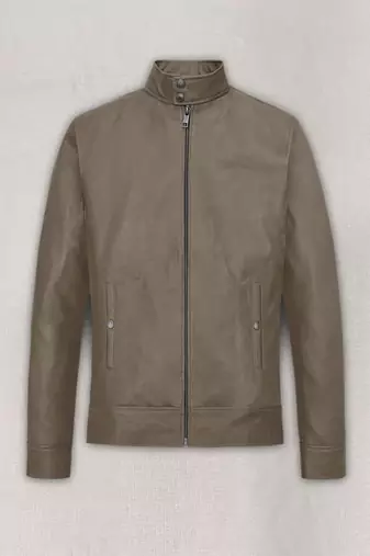 Men’s premium tan brown leather moto jacket – café racer  collar biker style