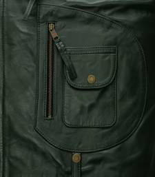 Men’s  dark green leather jacket – zip-up biker jacket chain style