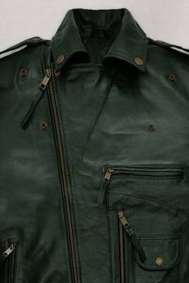 men's dark green lambskin leather biker jacket classic moto zip 3