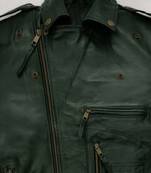 Men’s  dark green leather jacket – zip-up biker jacket chain style