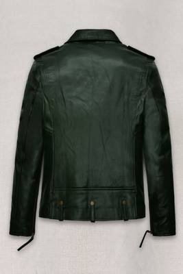 men's dark green lambskin leather biker jacket classic moto zip 4