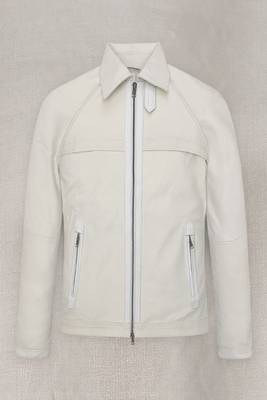 men's white lambskin leather jacket classic zip up style genuine 1