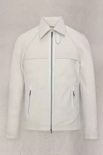men’s white stairght  chain  leather jacket piping collar  jason statham,style