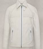 men's white lambskin leather jacket classic zip up style genuine