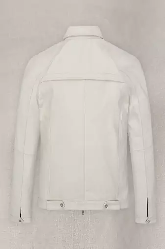 men's white lambskin leather jacket classic zip up style genuine
