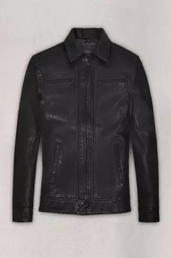 Men’s black shine leather jacket – modern minimal style with zipper fit
