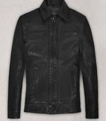 Men’s black shine leather jacket – modern minimal style with zipper fit