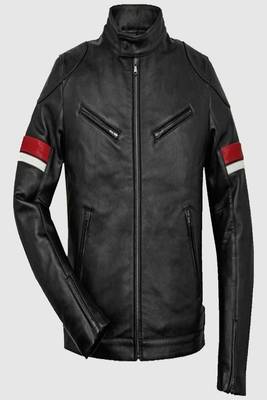 men's white lambskin leather bomber jacket ribbed cuffs and waist 1