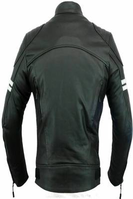 men's black and white lambskin leather bomber jacket ribbed cuffs 2