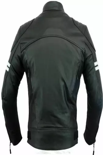 men's black and white lambskin leather bomber jacket ribbed cuffs