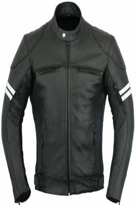 men's black and white lambskin leather bomber jacket ribbed cuffs 1