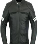 Men’s black leather bomber jacket  black & white stip & zip-up slim fit biker jacket