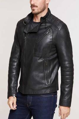 men's black lambskin cafe racer jacket stand up collar style premium 2