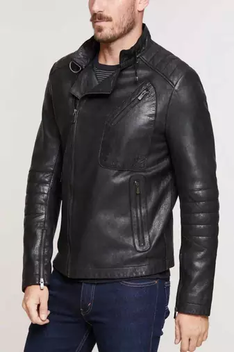 men's black lambskin cafe racer jacket stand up collar style premium