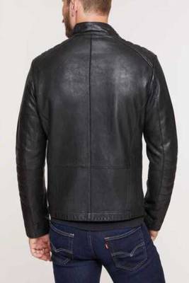 men's black lambskin cafe racer jacket stand up collar style premium 3