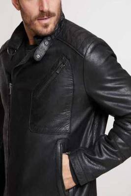 men's black lambskin cafe racer jacket stand up collar style premium 4
