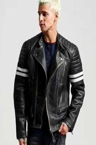 Men’s  leather jacket  black – iconic biker style with quilted design