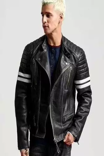 Men’s  leather jacket  black – iconic biker style with quilted design