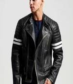 Men’s  leather jacket  black – iconic biker style with quilted design