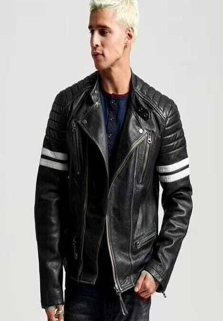 Men’s  leather jacket  black – iconic biker style with quilted design