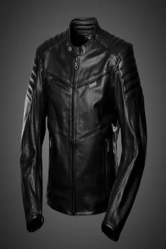 Men’s black  leather jacket – café racer biker  quilted shoulder style