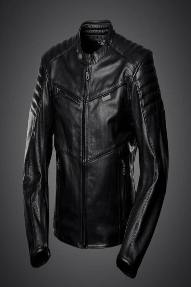 Men’s black  leather jacket – café racer biker  quilted shoulder style