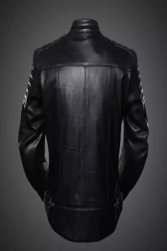 men's black lambskin leather biker jacket quilted shoulder detailing