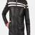men’s black leather jacket –2strip white style straight chain