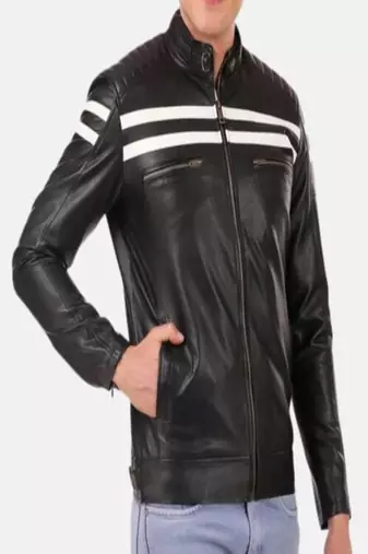 men's white lambskin leather jacket classic zip up style superior