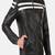 men’s black leather jacket –2strip white style straight chain