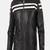 men’s black leather jacket –2strip white style straight chain