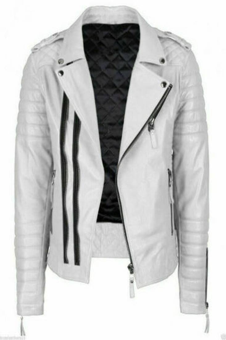 Men’s handcrafted black leather biker jacket – multi-pocket style