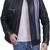 men’s black leather jacket – red & white strip straight chain zip pocket
